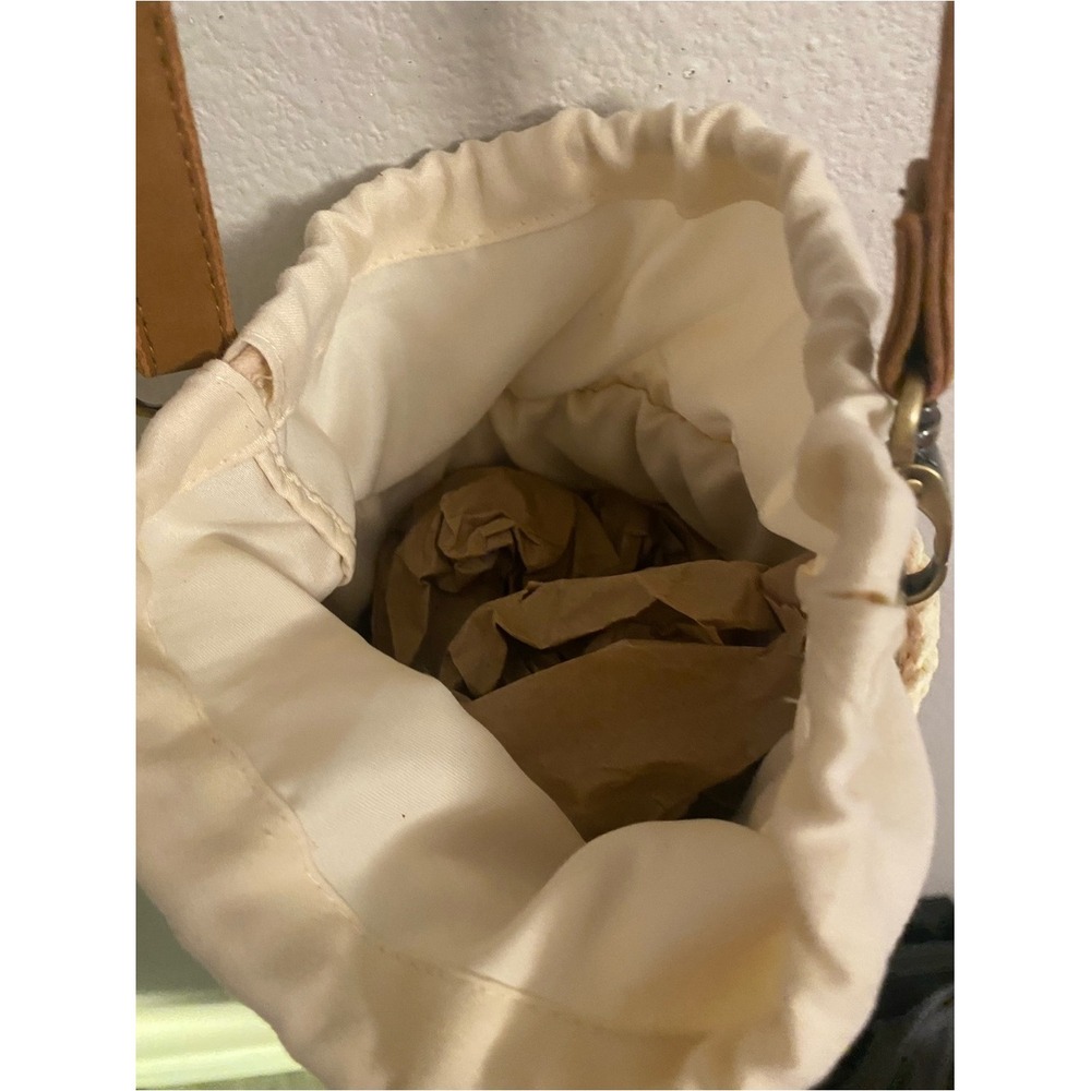 Woven Straw Cherry Crossbody Bucket Bag Cream Drawstring Summer Purse - Picture 4 of 13